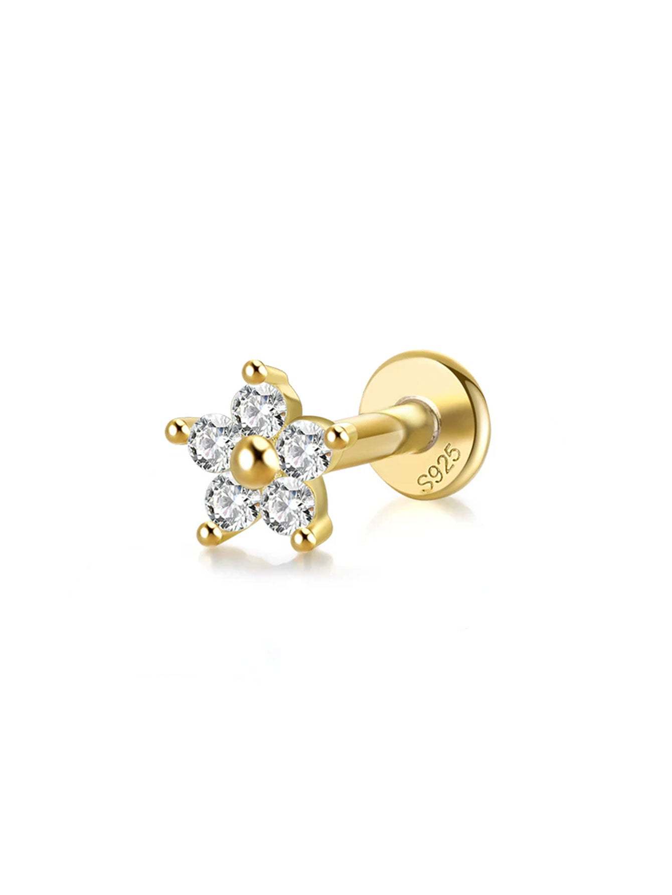 S925 Flower Zircon Threaded Ear Piercing Stud-Olarajewelry