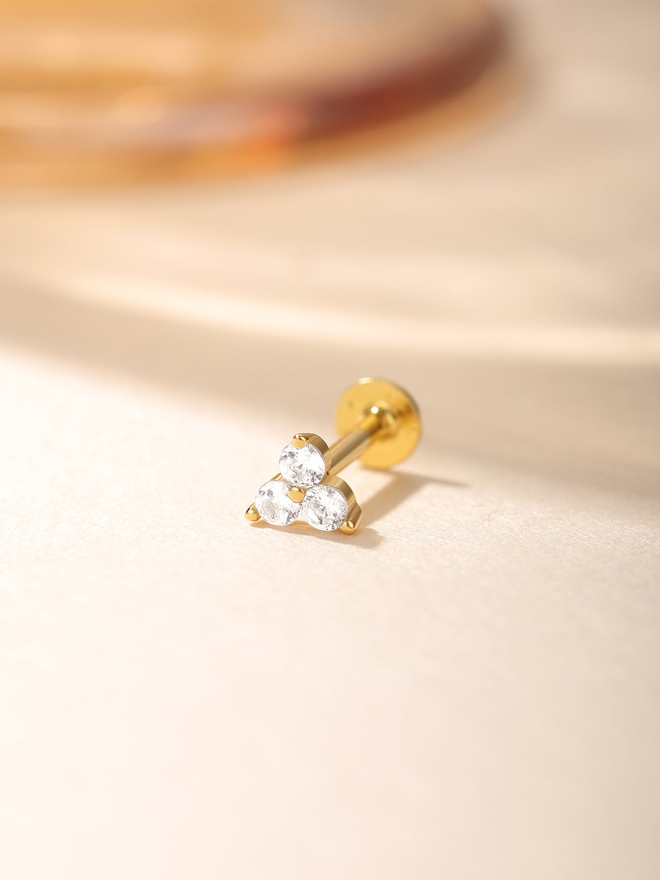 S925 Triangle Zircon Ear Piercing Stud-Olarajewelry