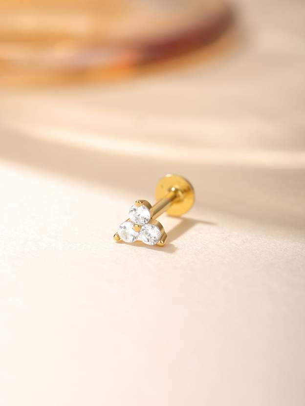 S925 Triangle Zircon Ear Piercing Stud-Olarajewelry
