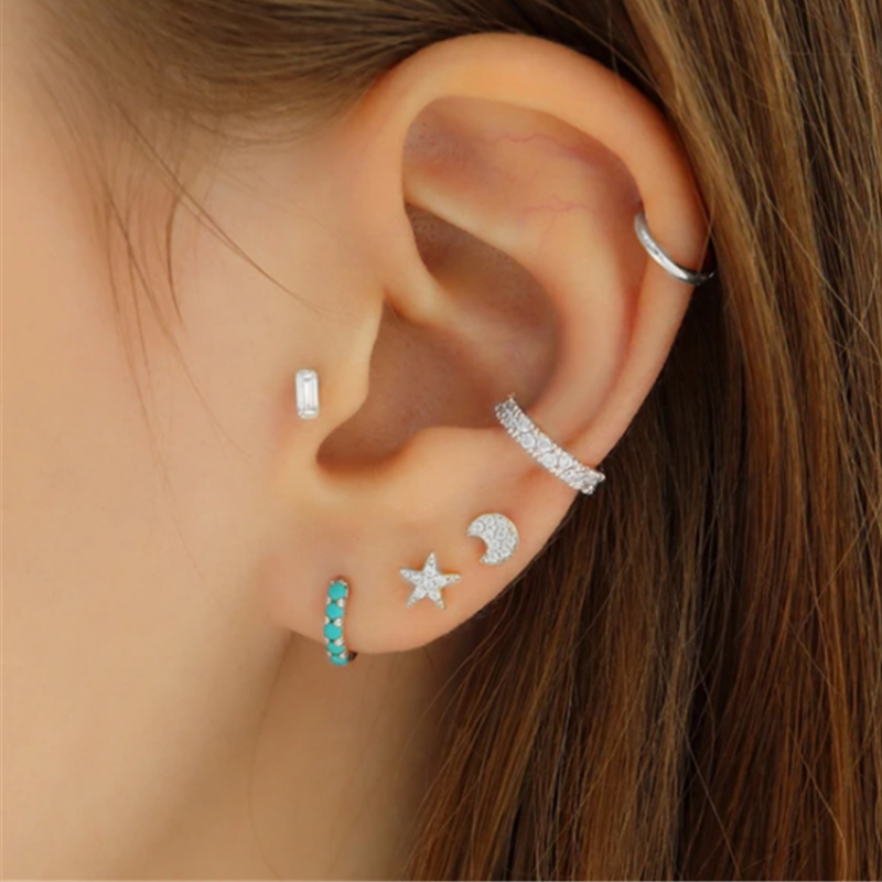 Olara Baguette Zircon 925 Sterling Silver Threaded Labret Piercing-Olarajewelry