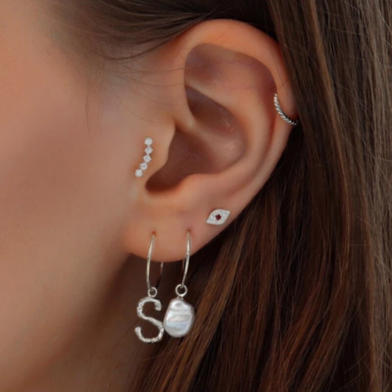 S925 Arch CZ Threaded Ear Piercing Stud-Olarajewelry