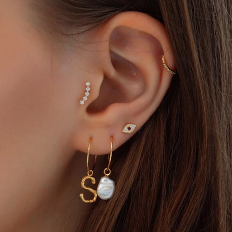 S925 Arch CZ Threaded Ear Piercing Stud-Olarajewelry