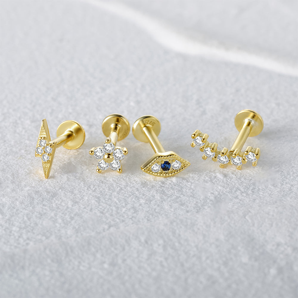 S925 Arch CZ  Threaded Ear Piercing Stud-Olarajewelry