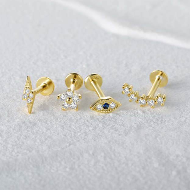 S925 Arch CZ  Threaded Ear Piercing Stud-Olarajewelry
