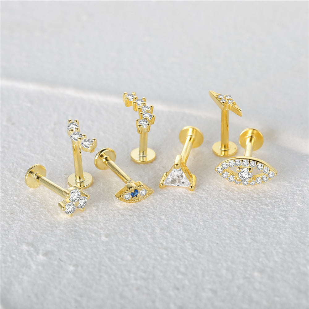 S925 Arch CZ  Threaded Ear Piercing Stud-Olarajewelry