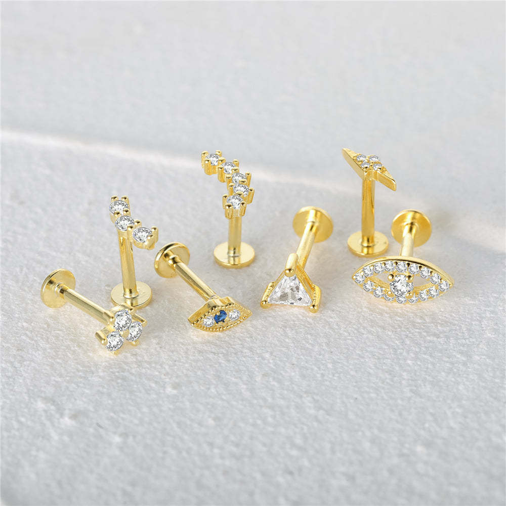 S925 Arch CZ Threaded Ear Piercing Stud-Olarajewelry