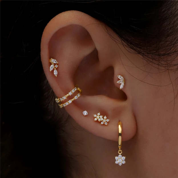 S925 Crown Zircon Ear Piercing Stud-Olarajewelry