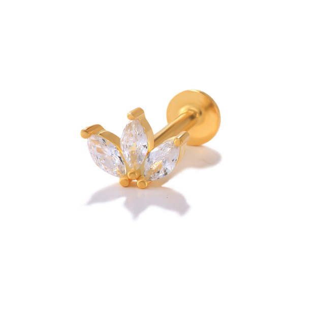 S925 Crown Zircon Ear Piercing Stud-Olarajewelry