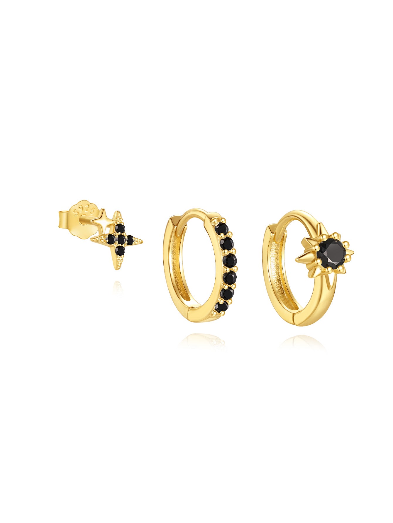 Black Star Zirconia Oil Drop S925 Earrings Set-Olarajewelry