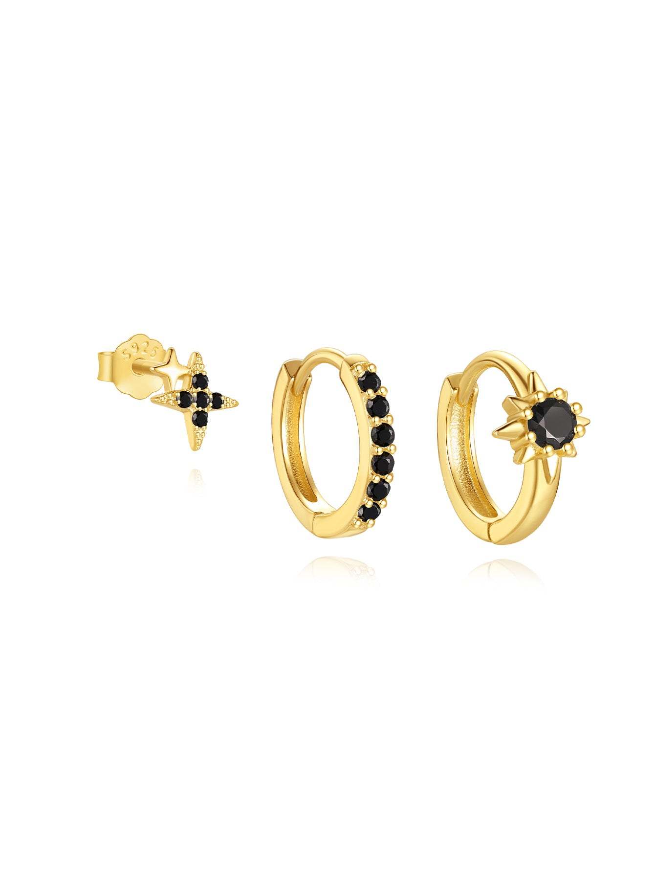 Black Star Zirconia Oil Drop S925 Earrings Set-Olarajewelry