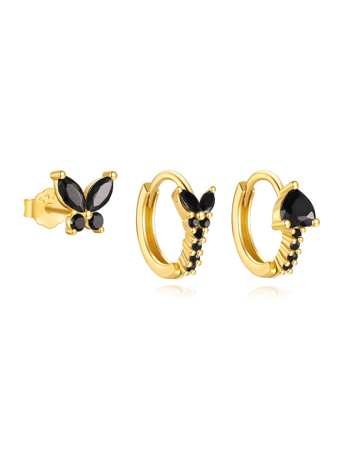 Olara Black Fashion Butterfly Heart Element 3 Piece Set-Olarajewelry