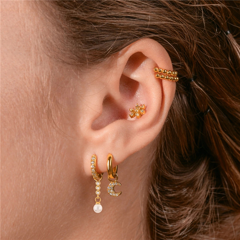 Olara Vertical Pearl Zircon Earring Pendant Accessories-Olarajewelry