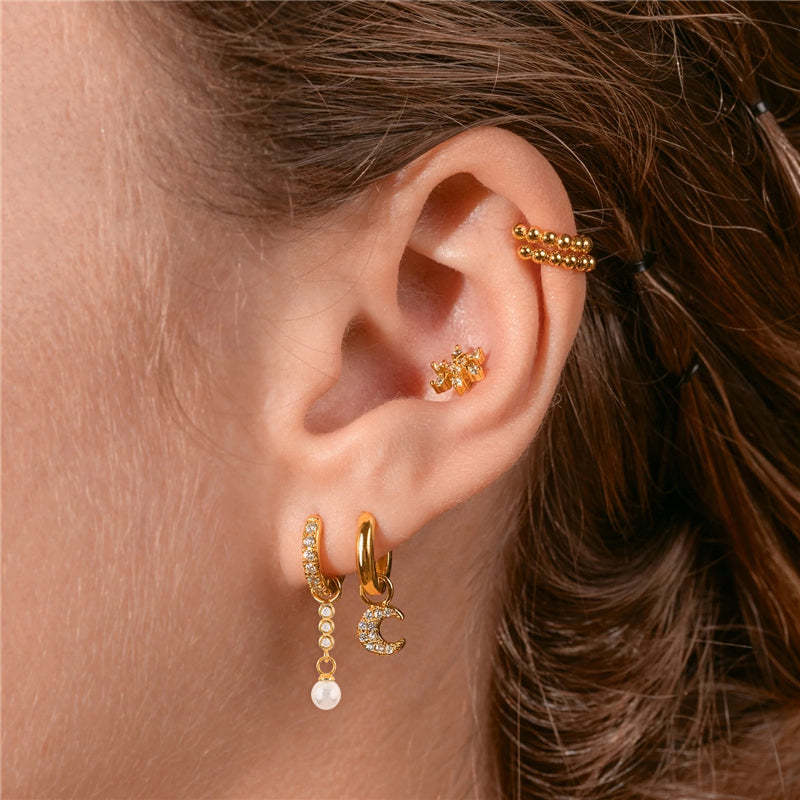 Olara Vertical Pearl Zircon Earring Pendant Accessories-Olarajewelry