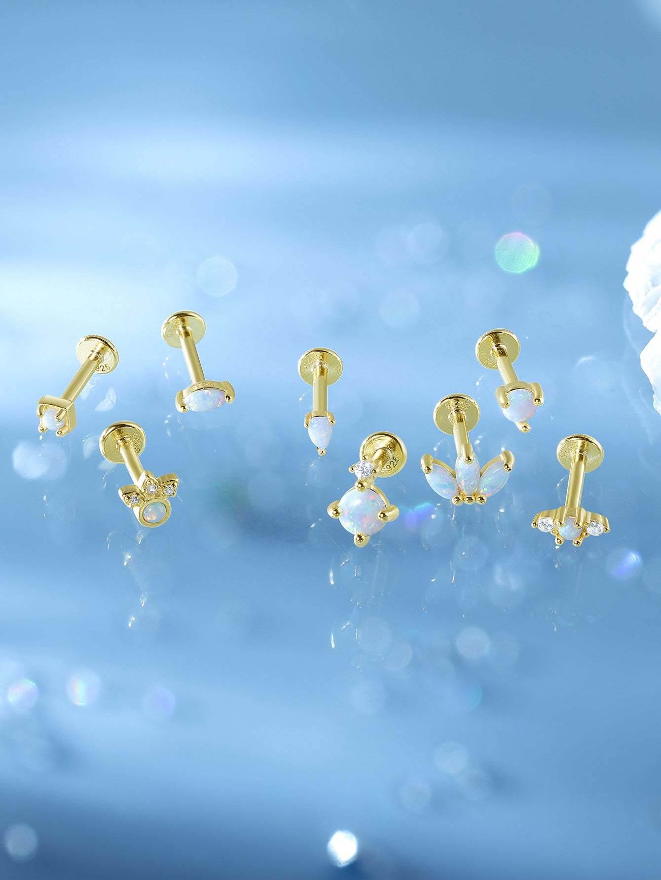 Opal Drop Threaded Ear Piercing Stud-Olarajewelry