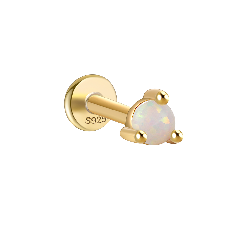 S925 Solitaire Round Opal Ear Piercing Stud-Olarajewelry