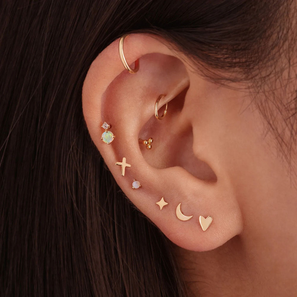 S925 Solitaire  Round Opal Ear Piercing Stud-Olarajewelry