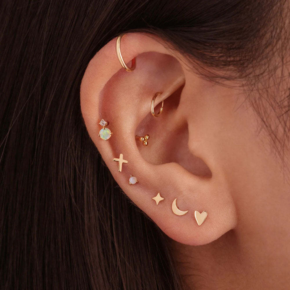 S925 Solitaire Round Opal Ear Piercing Stud-Olarajewelry