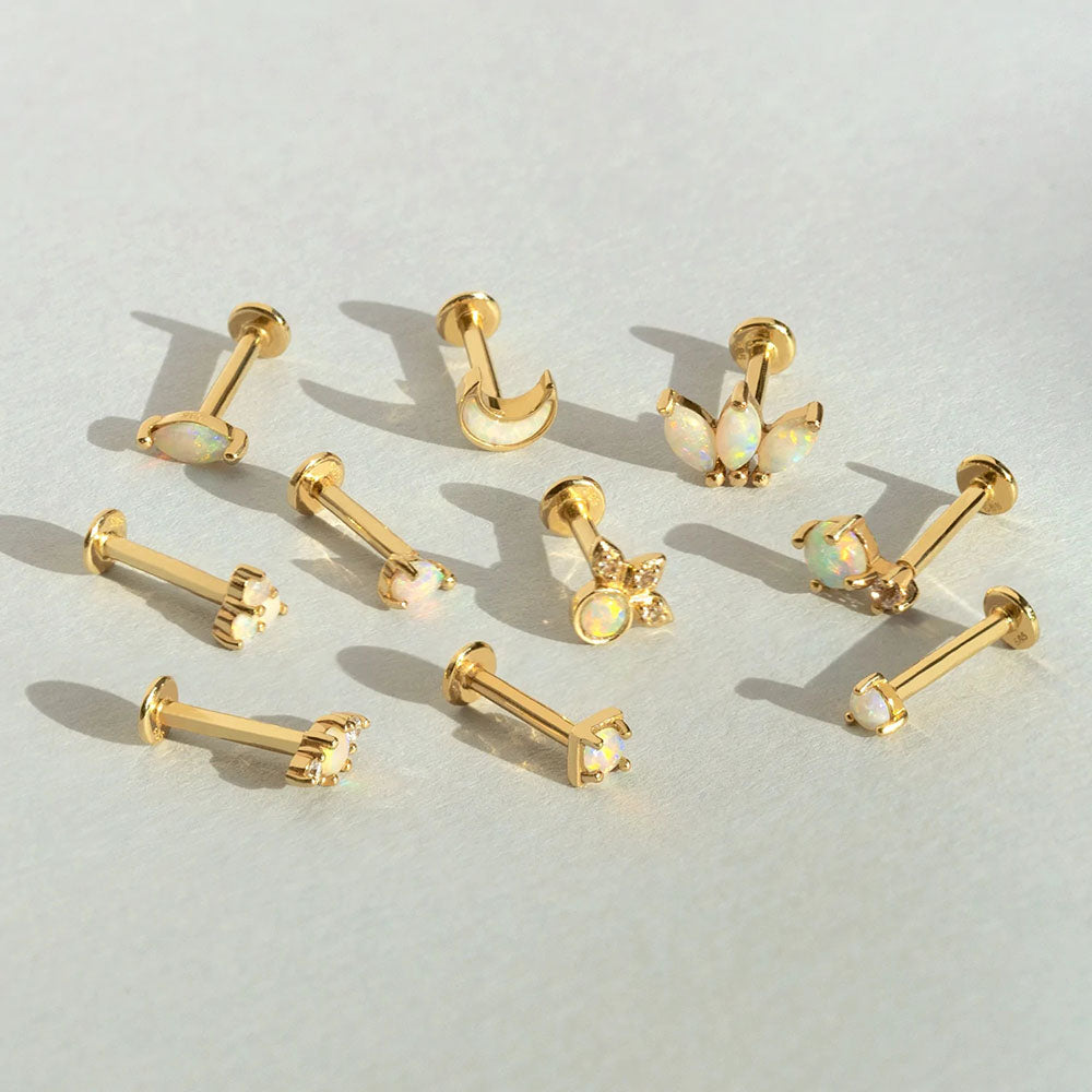 S925 Solitaire  Round Opal Ear Piercing Stud-Olarajewelry