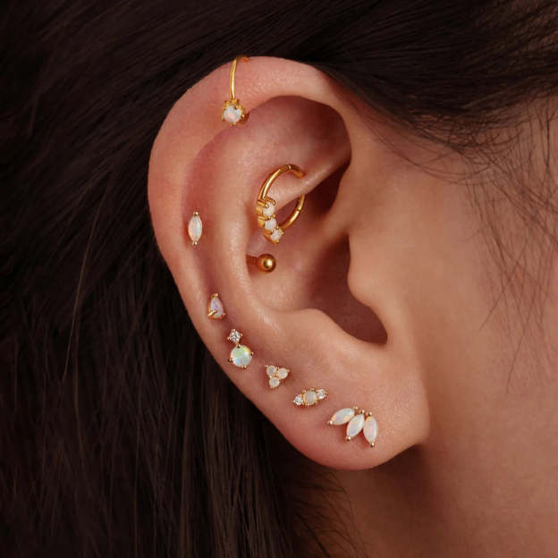 Opal Drop Threaded Ear Piercing Stud-Olarajewelry