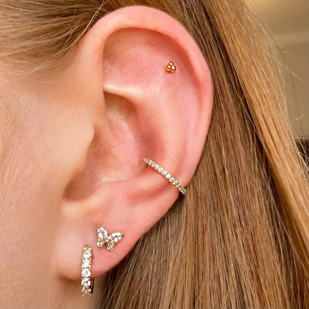 S925 Butterfly Marquise Zircon Ear Piercing Stud-Olarajewelry