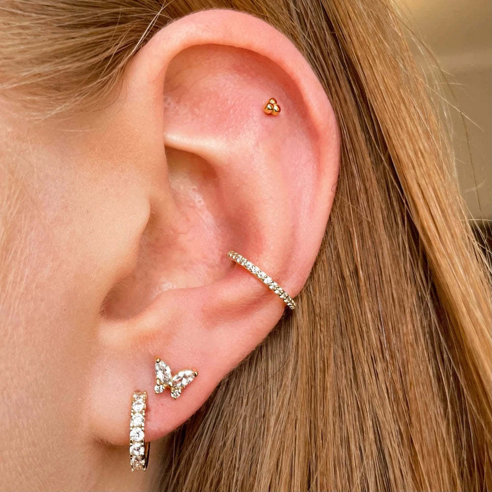 S925 Butterfly Marquise Zircon Ear Piercing Stud-Olarajewelry