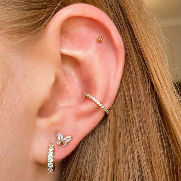 S925 Butterfly Marquise Zircon Ear Piercing Stud-Olarajewelry