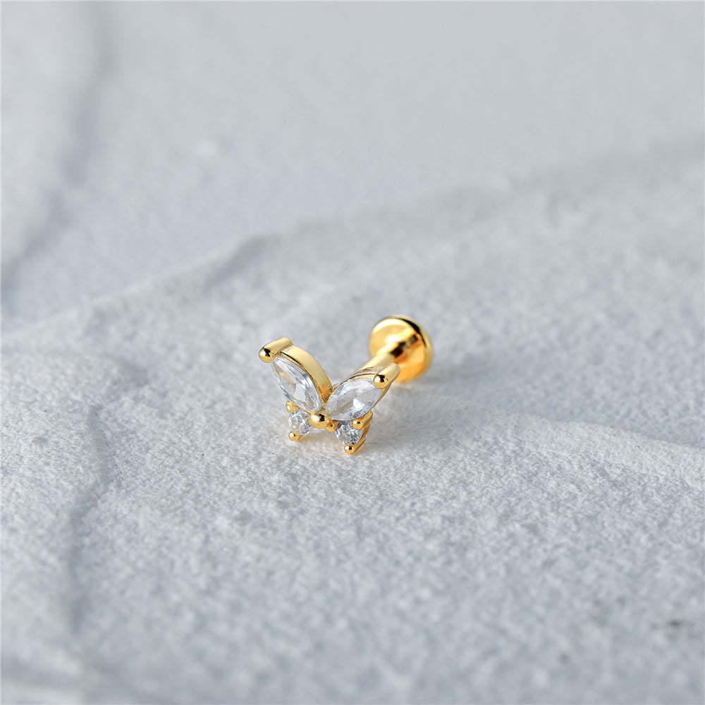 S925 Butterfly Marquise Zircon Ear Piercing Stud-Olarajewelry