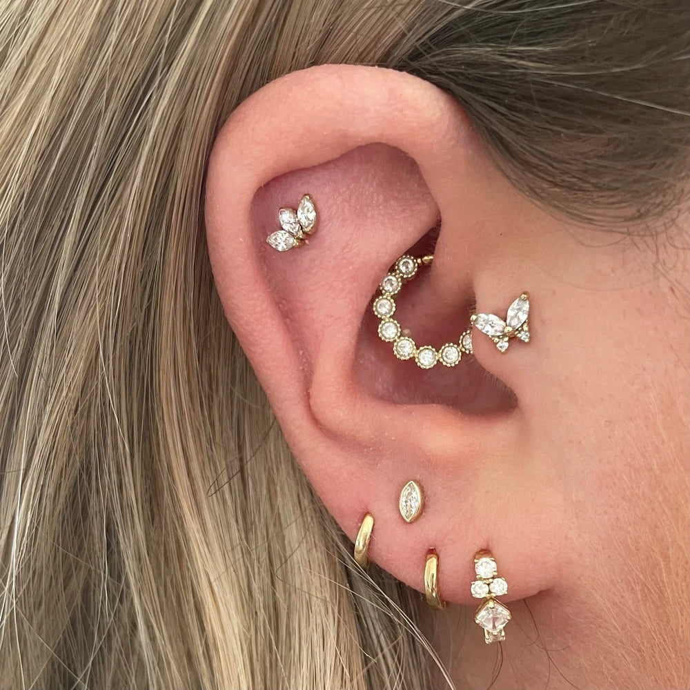 S925 Butterfly Marquise Zircon Ear Piercing Stud-Olarajewelry