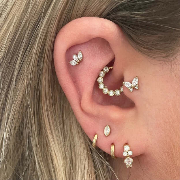 S925 Butterfly Marquise Zircon Ear Piercing Stud-Olarajewelry