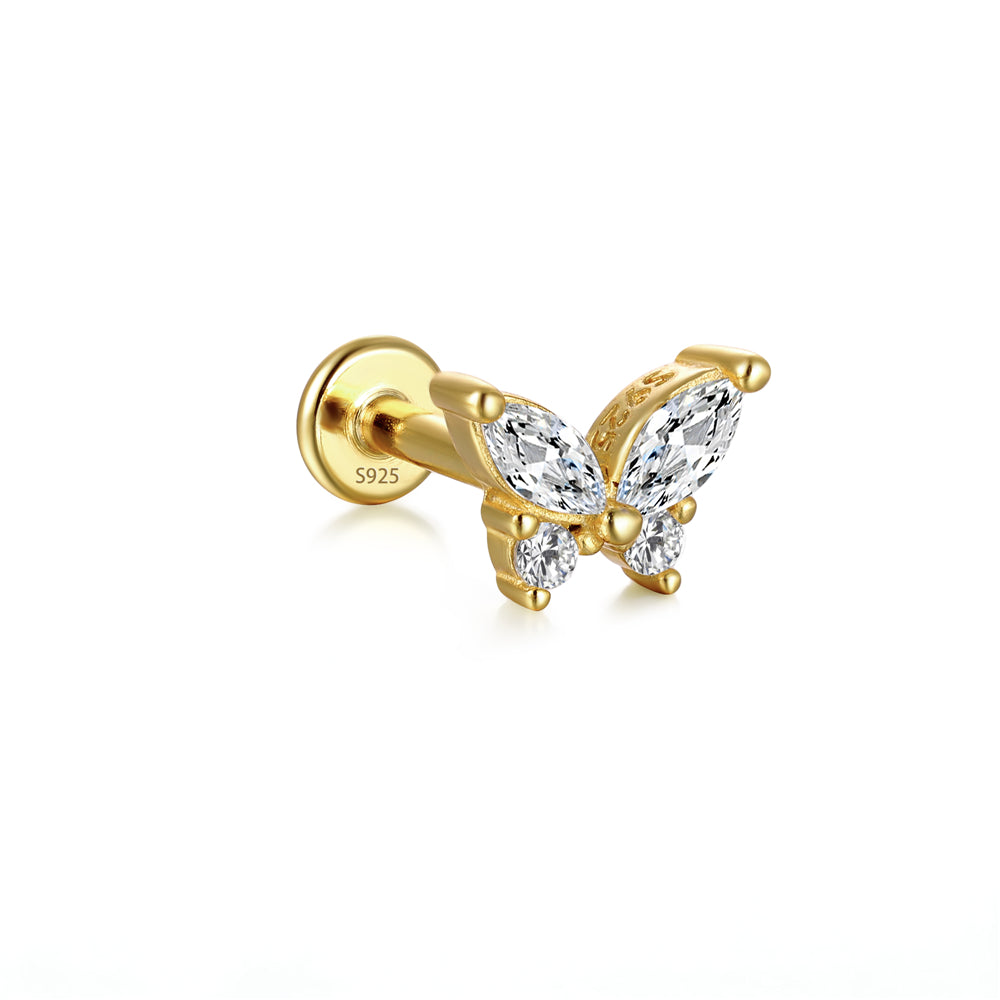 S925 Butterfly Marquise Zircon Ear Piercing Stud-Olarajewelry