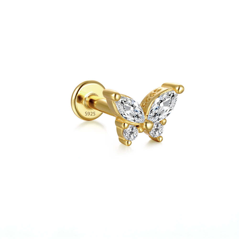 S925 Butterfly Marquise Zircon Ear Piercing Stud-Olarajewelry