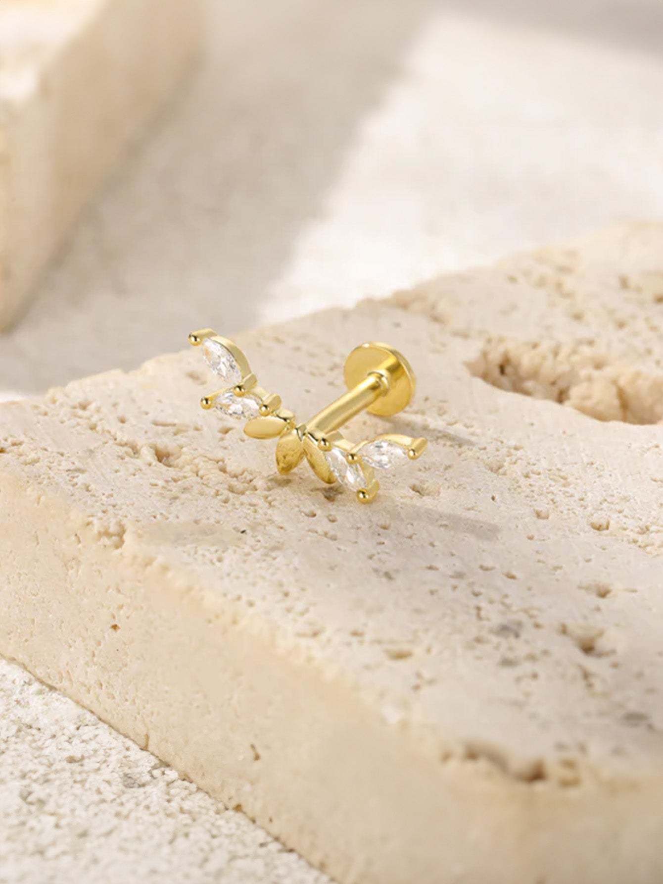 S925 Marquise Arch Zircon Threaded Ear Piercing Stud-Olarajewelry