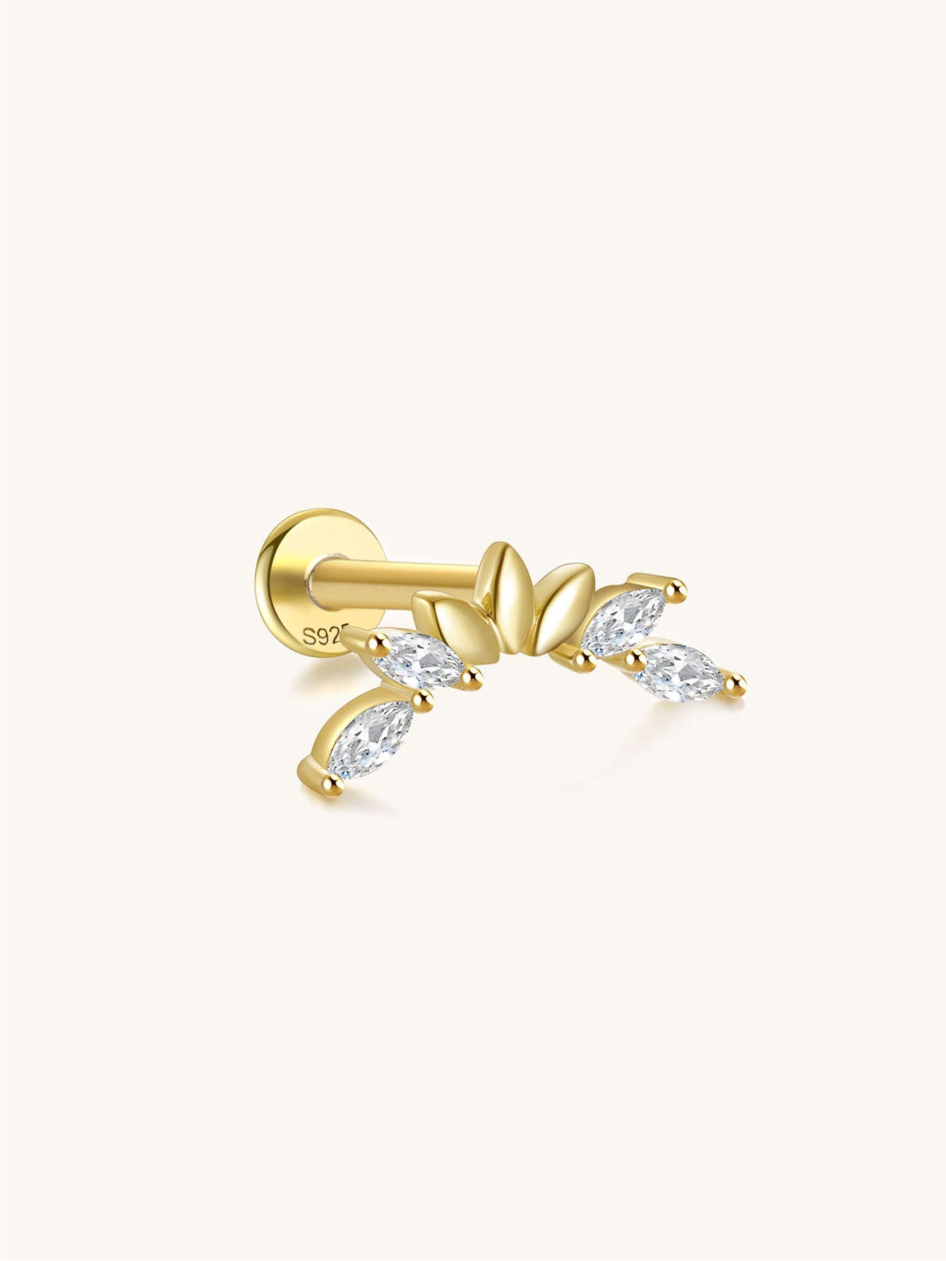 S925 Marquise Arch Zircon Threaded Ear Piercing Stud-Olarajewelry