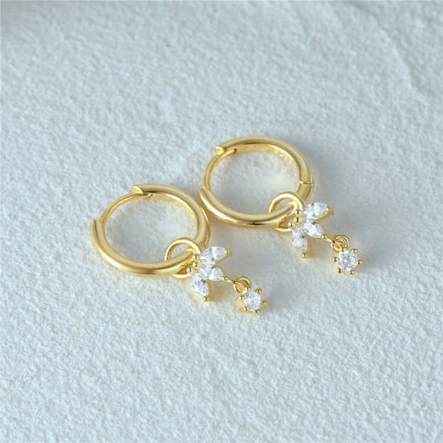 S925 Flower Zircon Pendant Drop Earring Women Anniversary Fine Jewelry-Olarajewelry