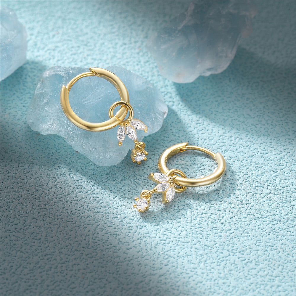 S925 Flower Zircon Pendant Drop Earring Women Anniversary Fine Jewelry-Olarajewelry