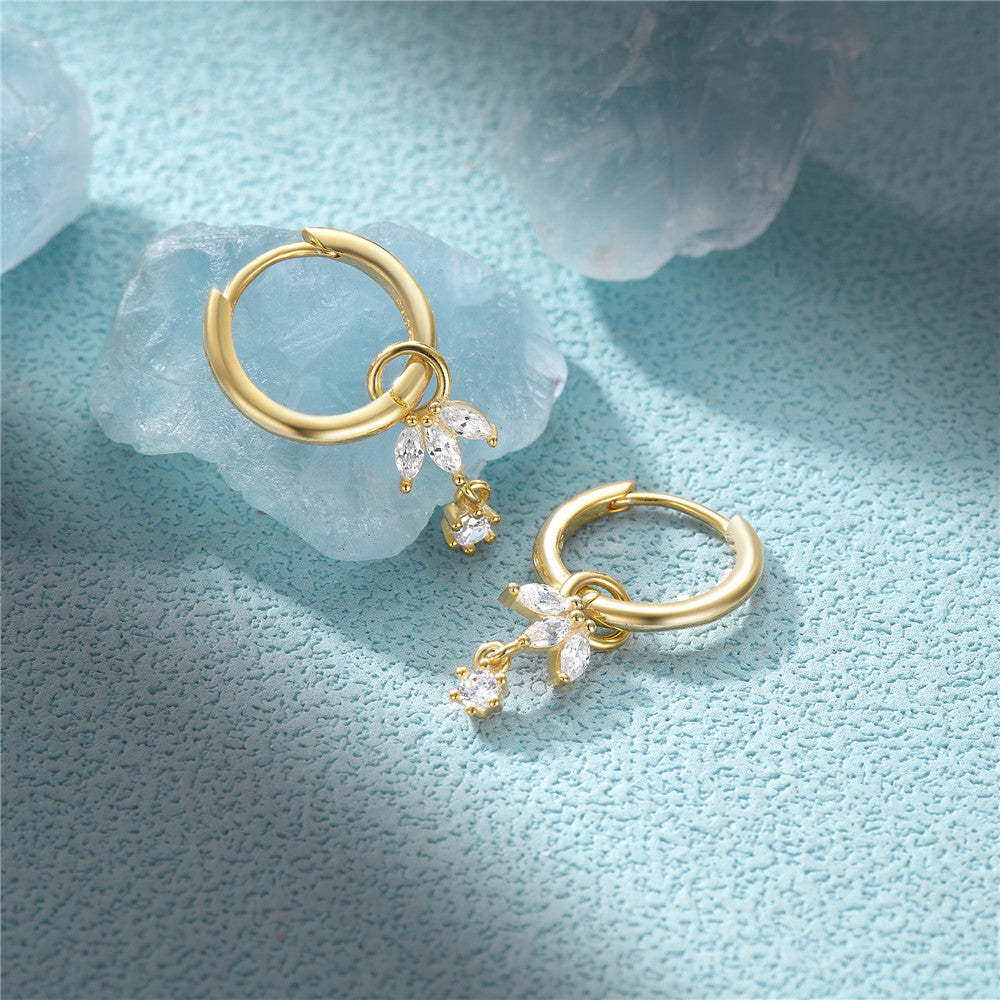 S925 Flower Zircon Pendant Drop Earring Women Anniversary Fine Jewelry-Olarajewelry