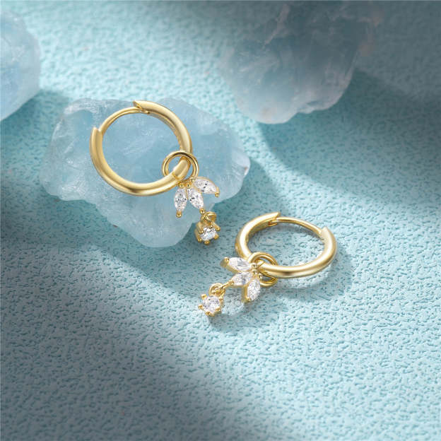 S925 Flower Zircon Pendant Drop Earring Women Anniversary Fine Jewelry-Olarajewelry