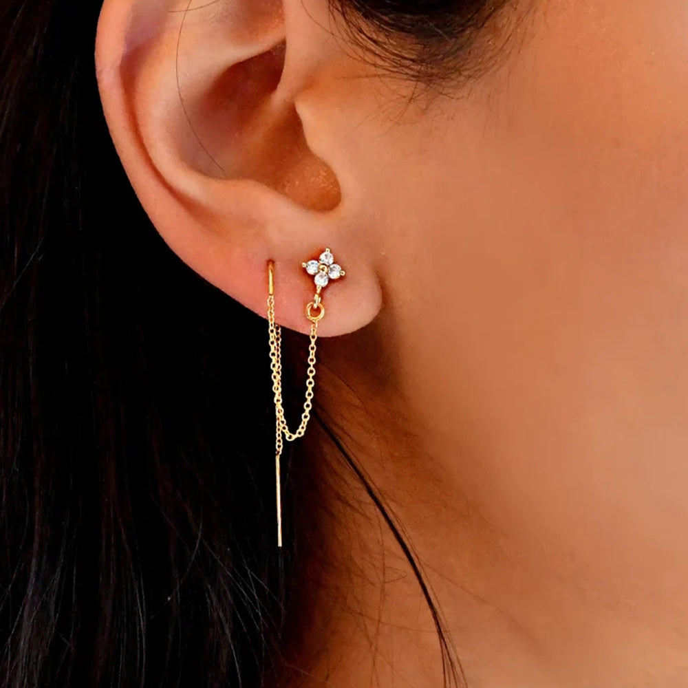 S925 4 Piece Chain Zircon Stud Hoop Earring Set Series-Olarajewelry