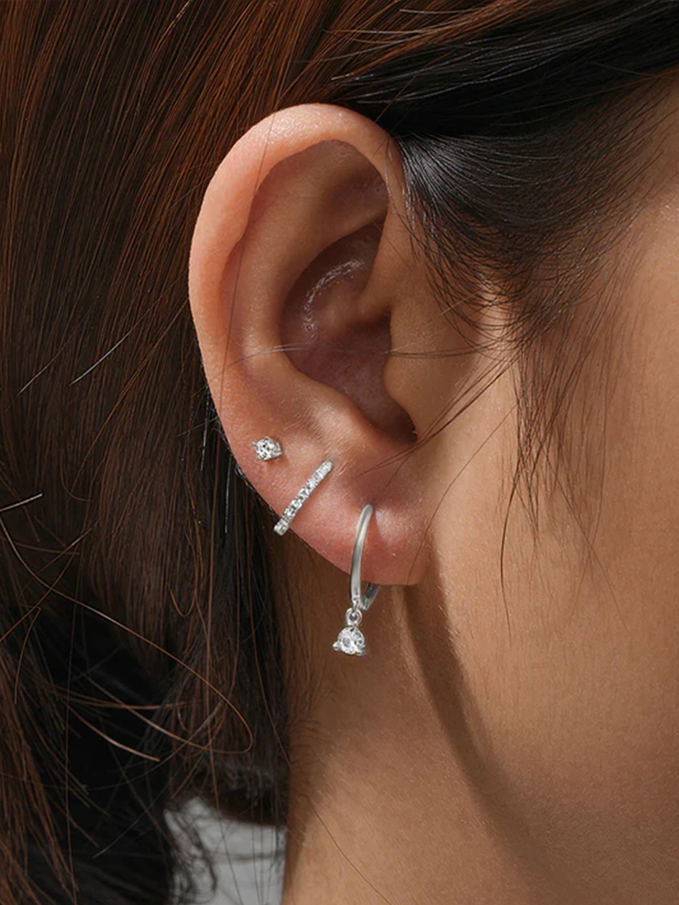 Olara 3 Pcs Zircon Hoop and Stud Earring Set Fine Jewelry-Olarajewelry