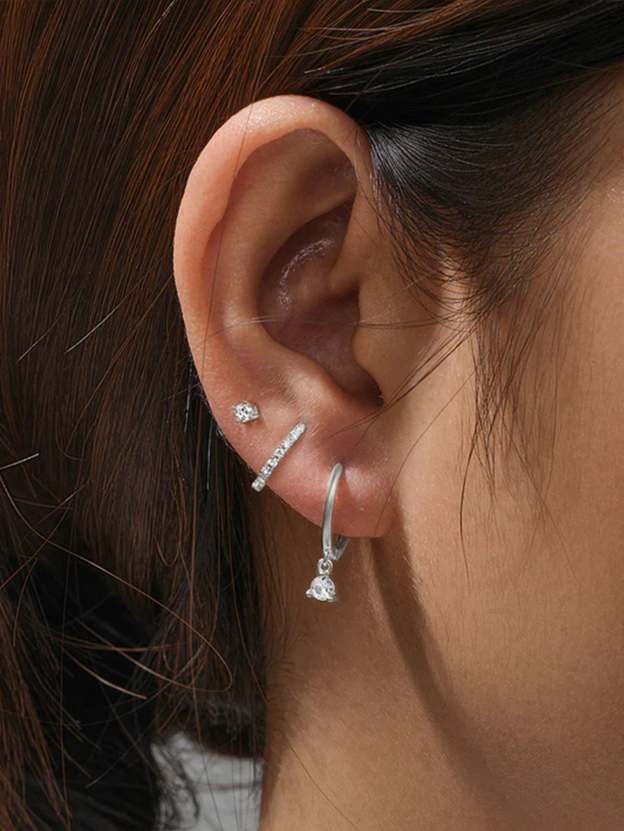 Olara 3 Pcs Zircon Hoop and Stud Earring Set Fine Jewelry-Olarajewelry