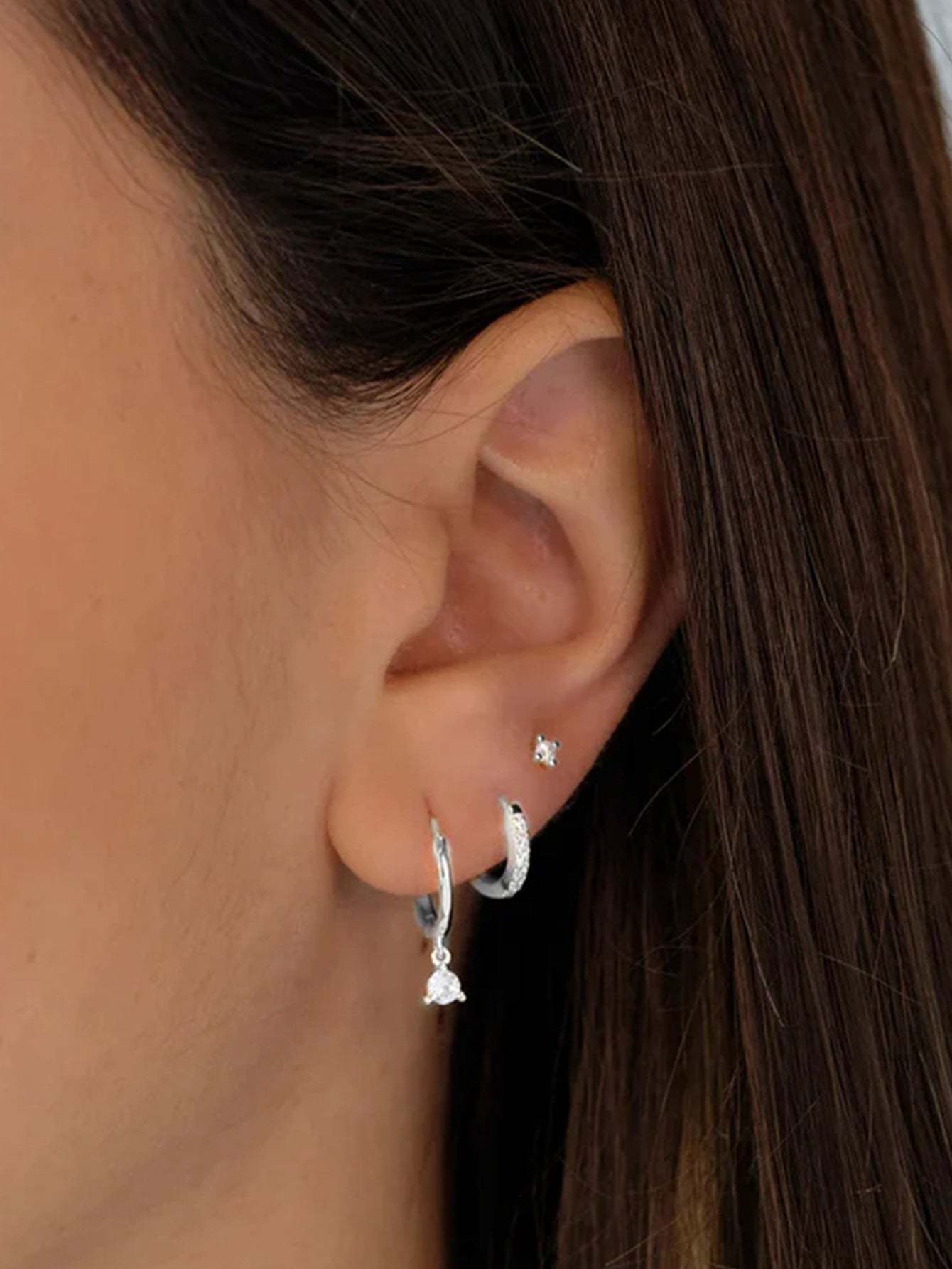 Olara 3 Pcs Zircon Hoop and Stud Earring Set Fine Jewelry-Olarajewelry