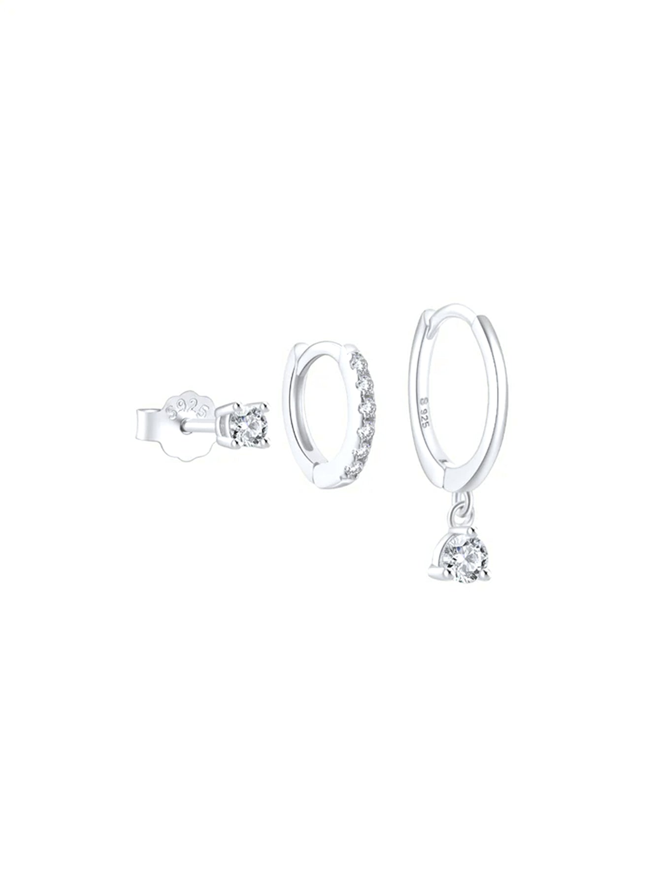 Olara 3 Pcs Zircon Hoop and Stud Earring Set Fine Jewelry-Olarajewelry