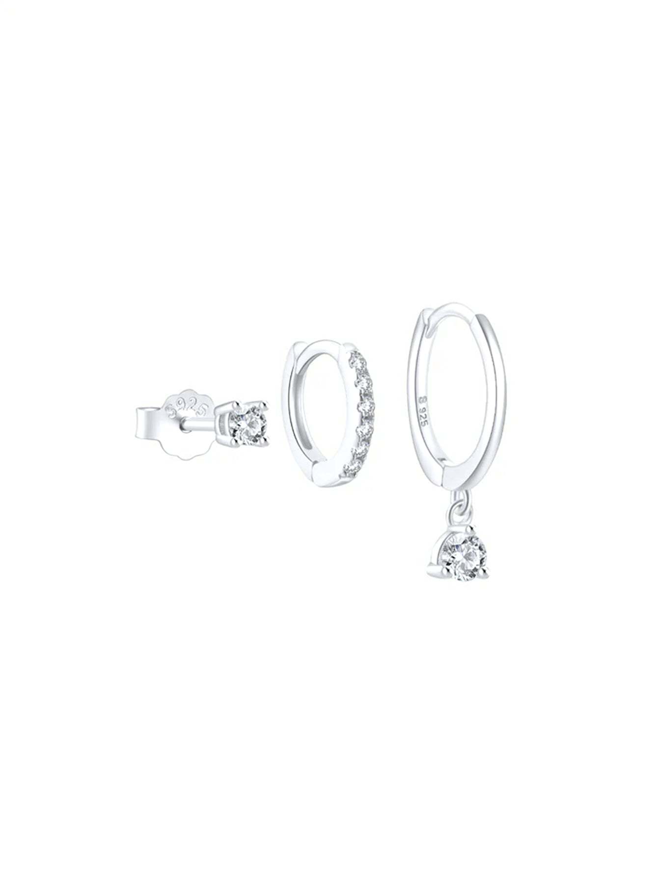 Olara 3 Pcs Zircon Hoop and Stud Earring Set Fine Jewelry-Olarajewelry