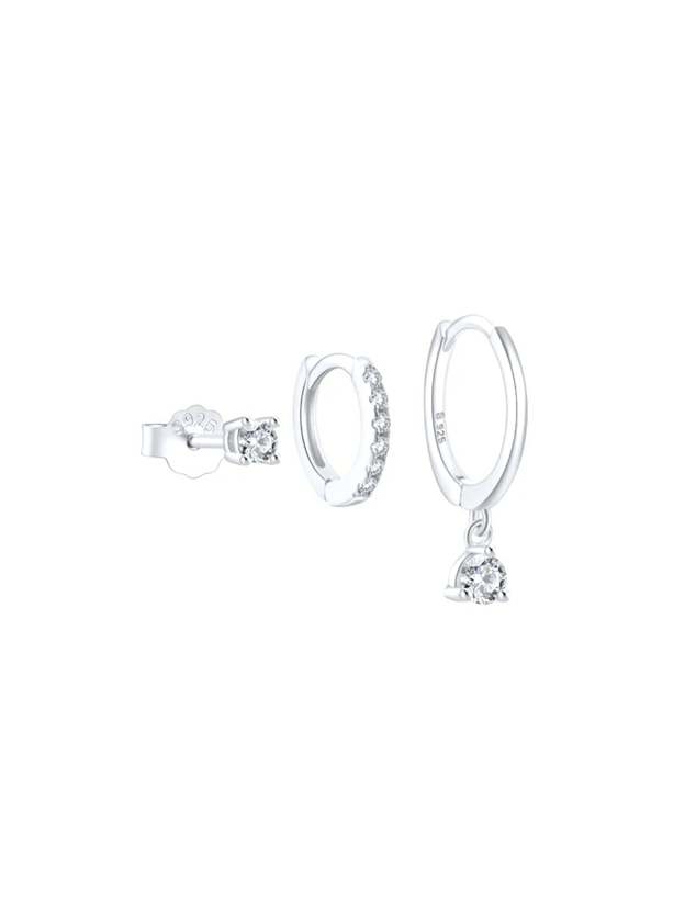 Olara 3 Pcs Zircon Hoop and Stud Earring Set Fine Jewelry-Olarajewelry