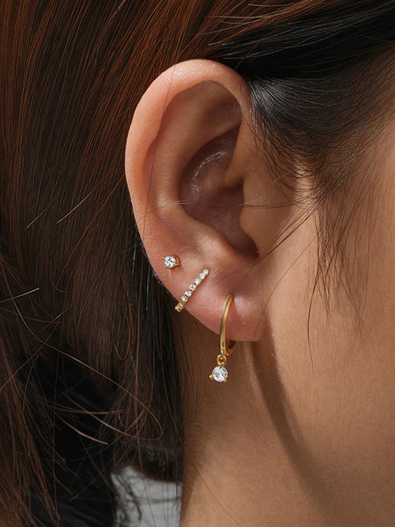 Olara 3 Pcs Zircon Hoop and Stud Earring Set Fine Jewelry-Olarajewelry