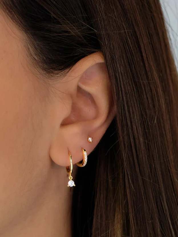 Olara 3 Pcs Zircon Hoop and Stud Earring Set Fine Jewelry-Olarajewelry