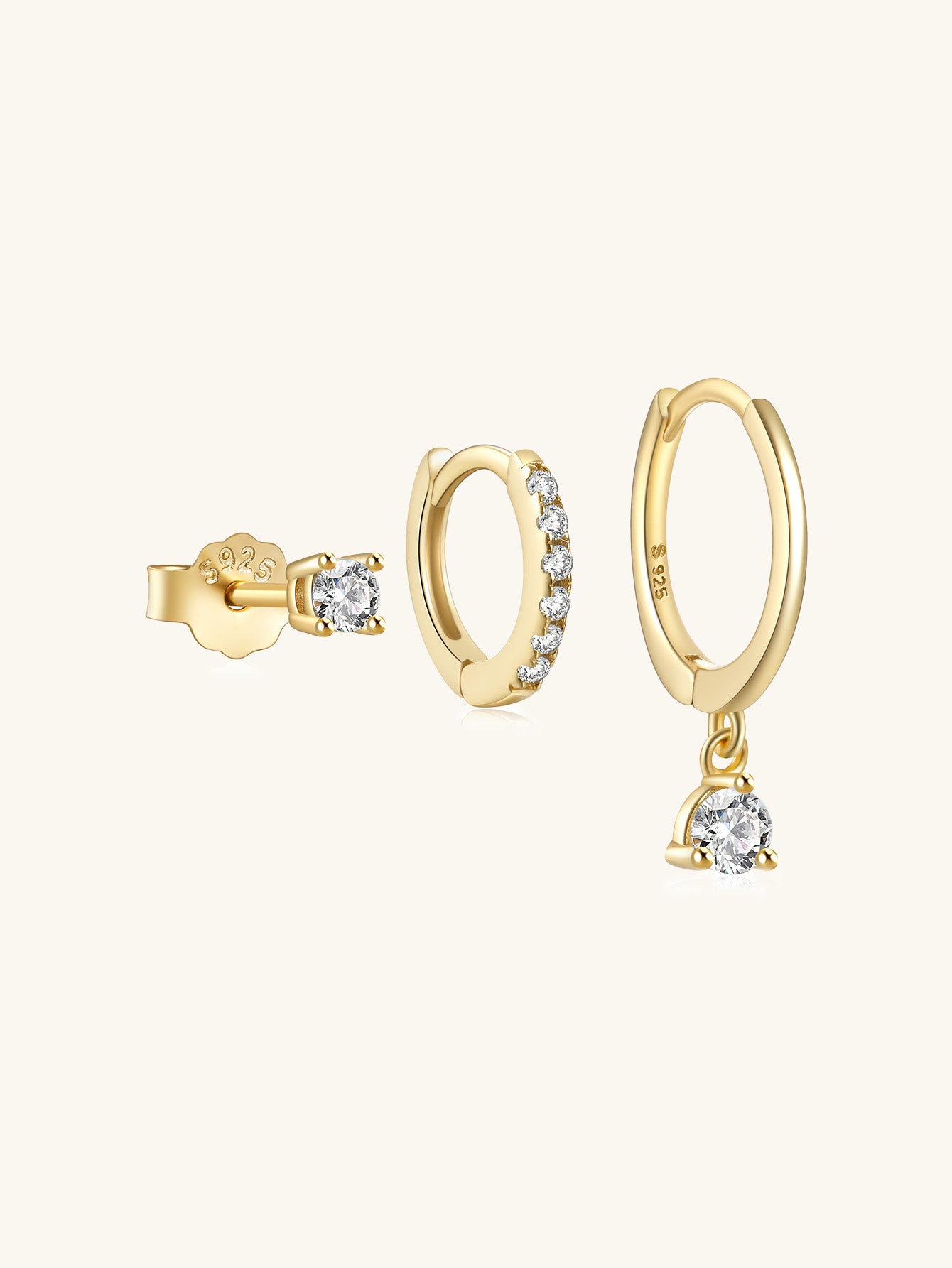 Olara 3 Pcs Zircon Hoop and Stud Earring Set Fine Jewelry-Olarajewelry