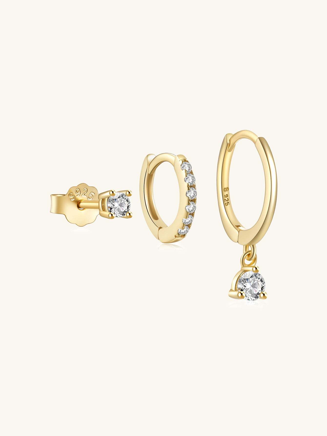 Olara 3 Pcs Zircon Hoop and Stud Earring Set Fine Jewelry-Olarajewelry