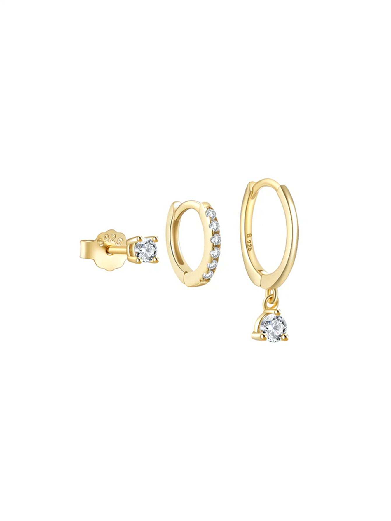 Olara 3 Pcs Zircon Hoop and Stud Earring Set Fine Jewelry-Olarajewelry