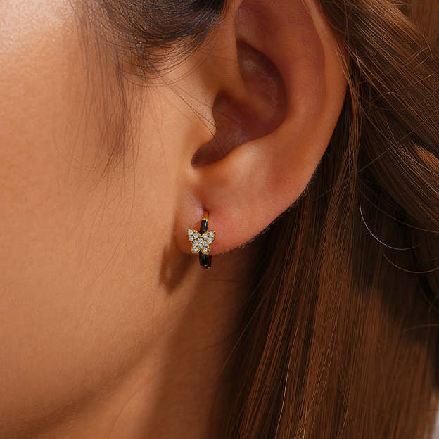 Olara 925 Sterling Silver Butterfly Zircon Dropping Oil Hoop Earrings-Olarajewelry